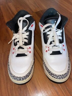 Nike Air Jordan 3 Retro GS White Cement Red 2013 Youth 6Y Women 7.5